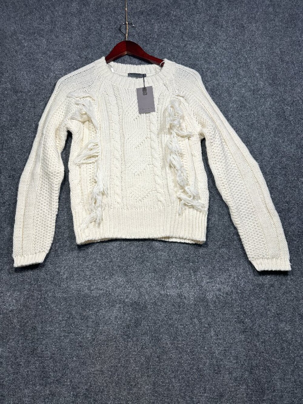 Elsamanda Sweater Womens Small White Knit Fringe Wool Alpaca Blend NEW Italy